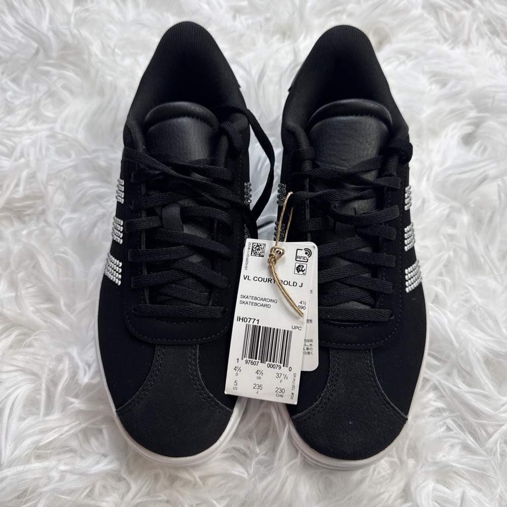 Adidas VL Court Bold Black Sparkle Glitter Youth Platform Shoes IH0771 Skate New - Picture 3 of 8